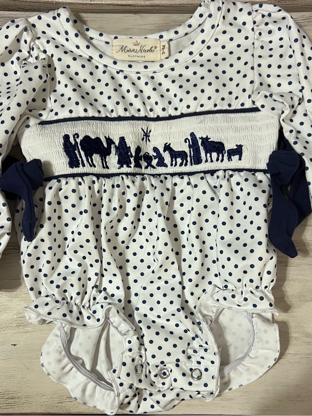 Marie Nicole Christmas Nativity Smocked Romper 3–6M